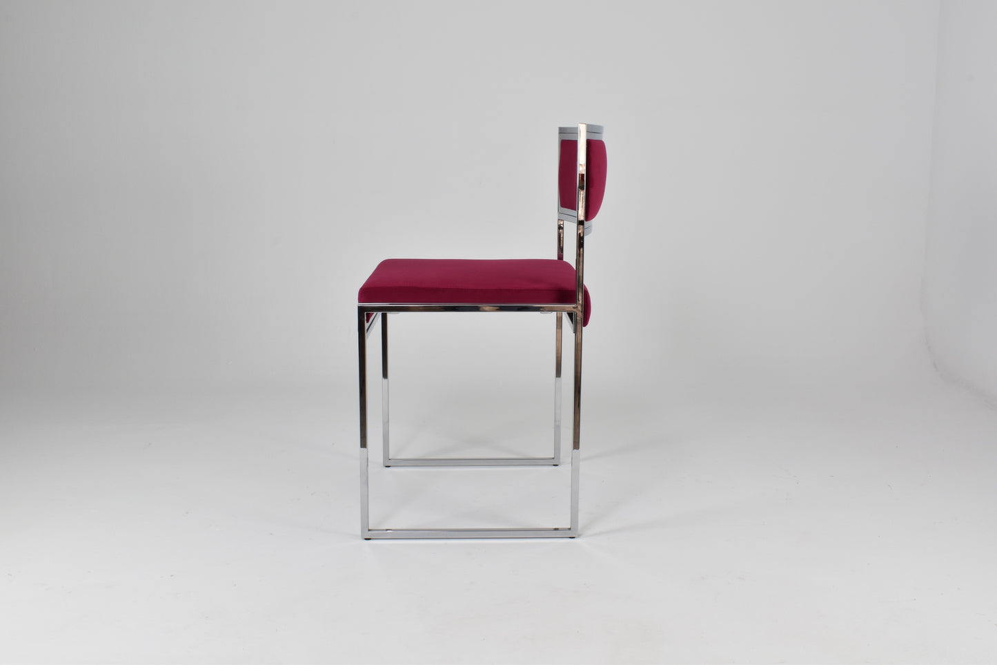 Italian Set of 4 Chrome & Velvet "SQ-AL" Dining Chairs by Willy Rizzo, 1970s