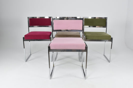 Shop Italian Set of 4 Chrome & Velvet "SQ-AL" Dining Chairs by Willy Rizzo, 1970s - Spirit Gallery Vintage Furniture
