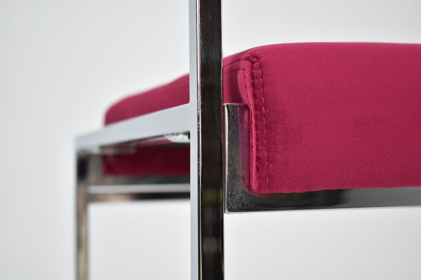 Italian Set of 4 Chrome & Velvet "SQ-AL" Dining Chairs by Willy Rizzo, 1970s