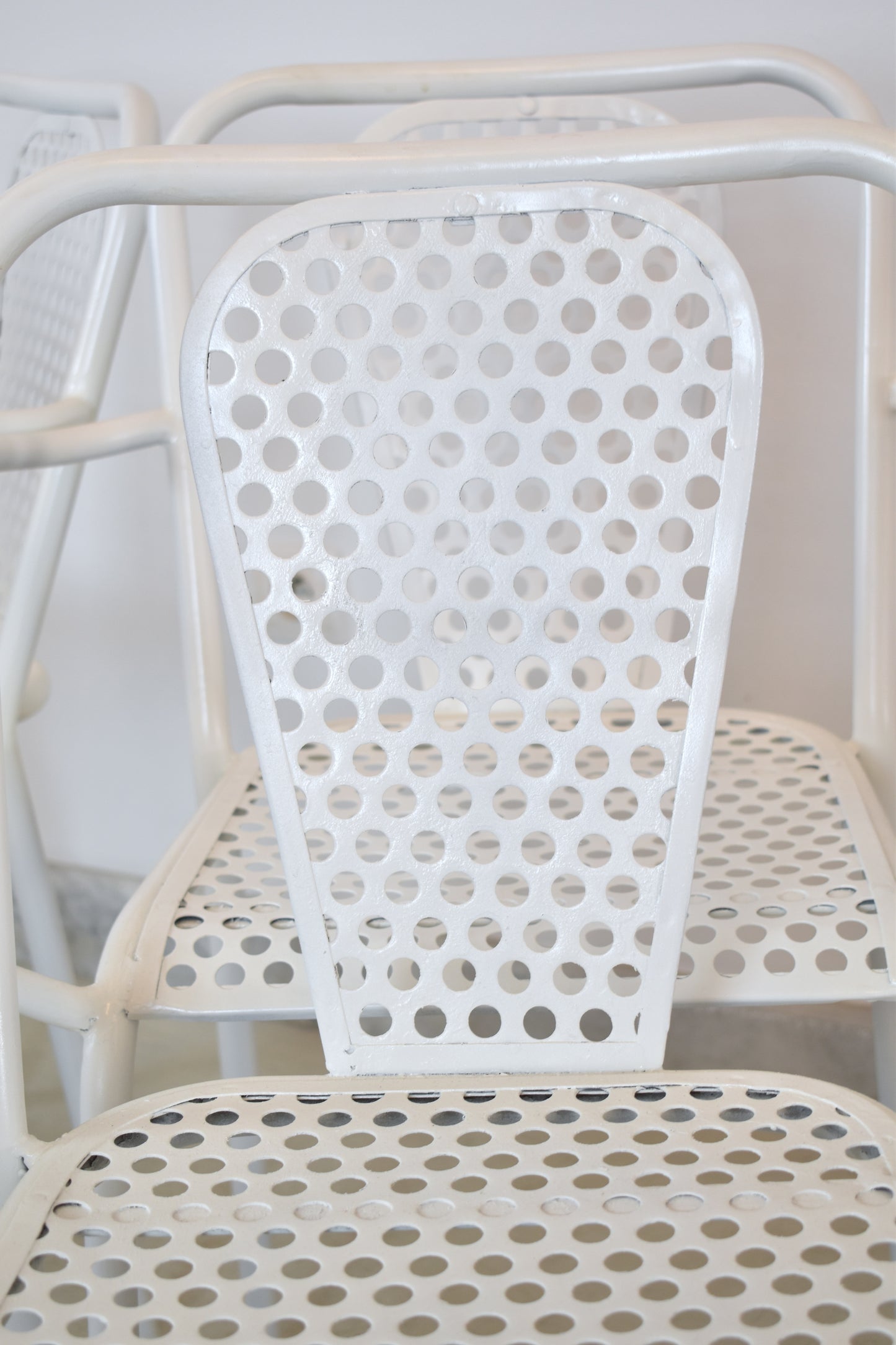 Shop Set of Four René Malaval Garden Chairs, White Lacquered Metal, France, 1950s–60s - Spirit Gallery Vintage Furniture