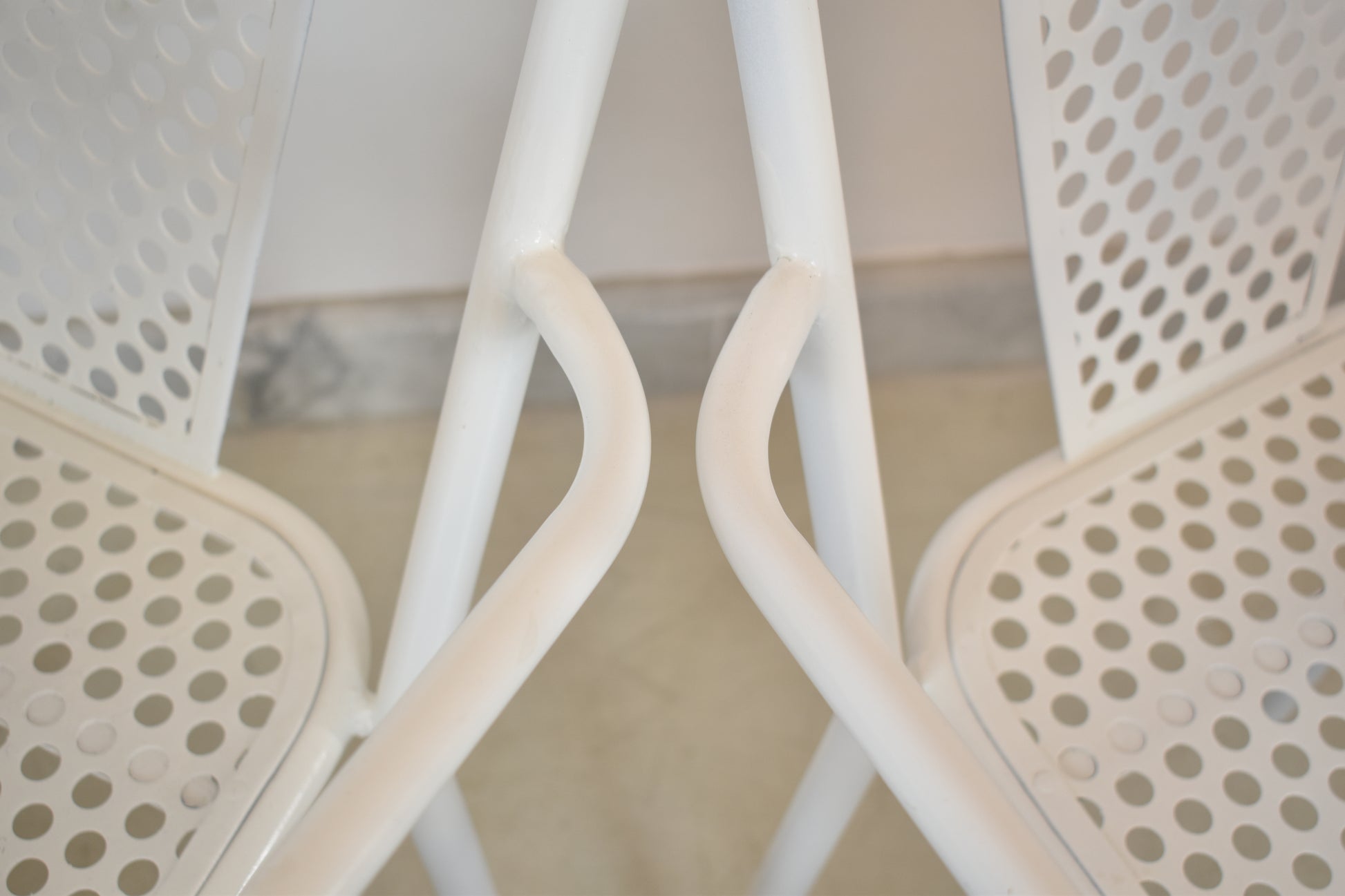 Shop Set of Four René Malaval Garden Chairs, White Lacquered Metal, France, 1950s–60s - Spirit Gallery Vintage Furniture