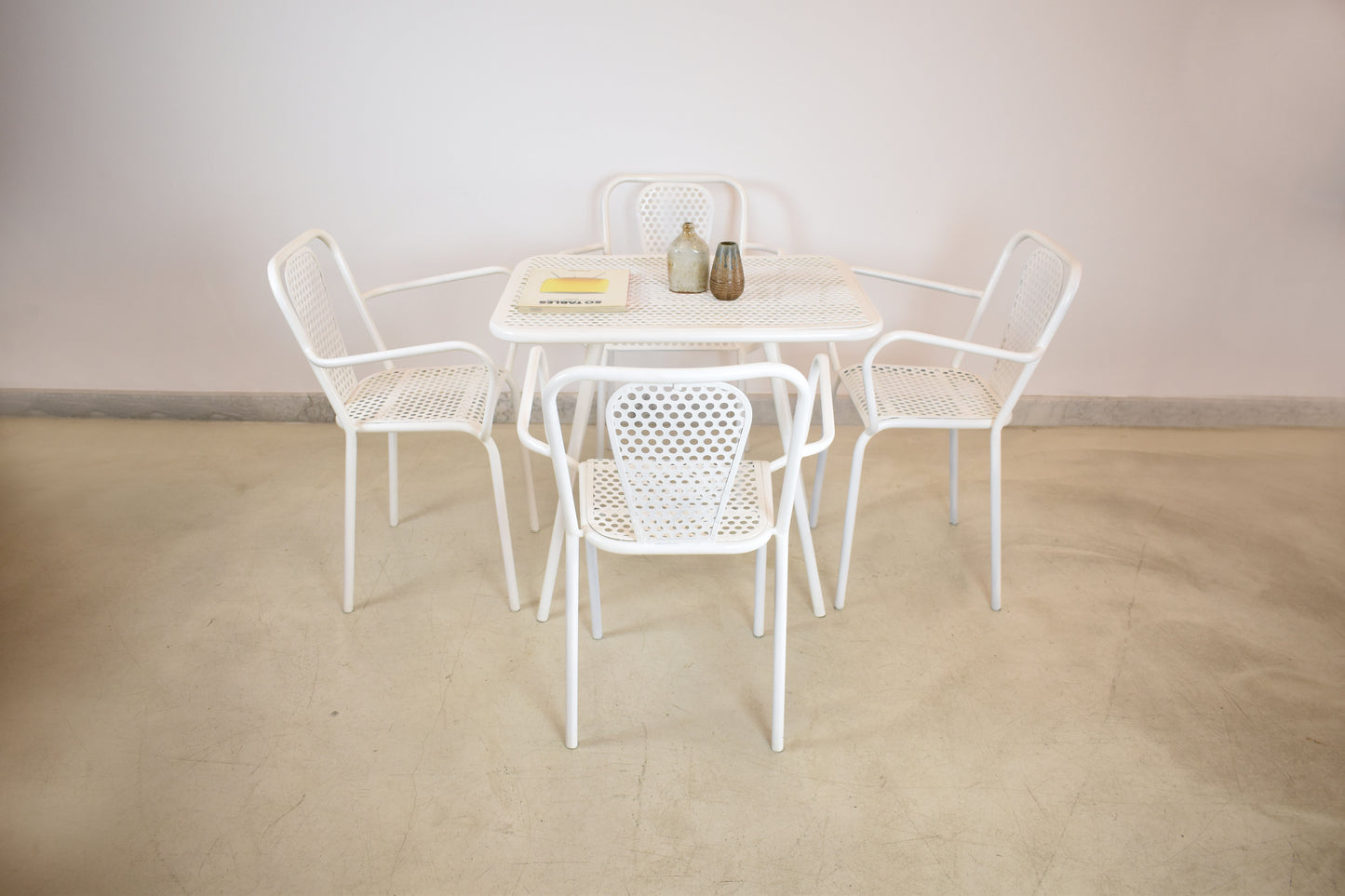 Shop Set of Four René Malaval Garden Chairs, White Lacquered Metal, France, 1950s–60s - Spirit Gallery Vintage Furniture