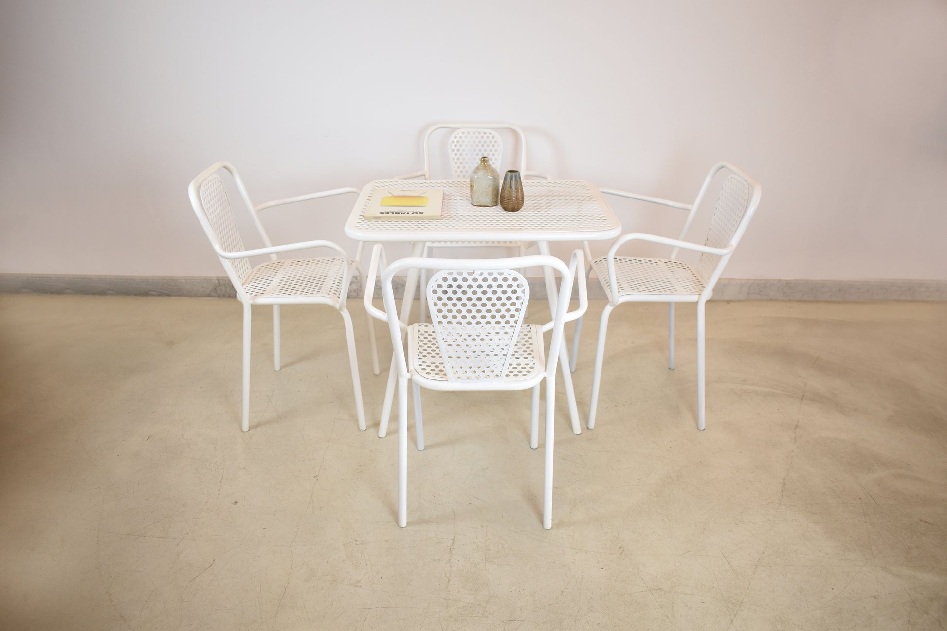 Shop Set of Four René Malaval Garden Chairs, White Lacquered Metal, France, 1950s–60s - Spirit Gallery Vintage Furniture