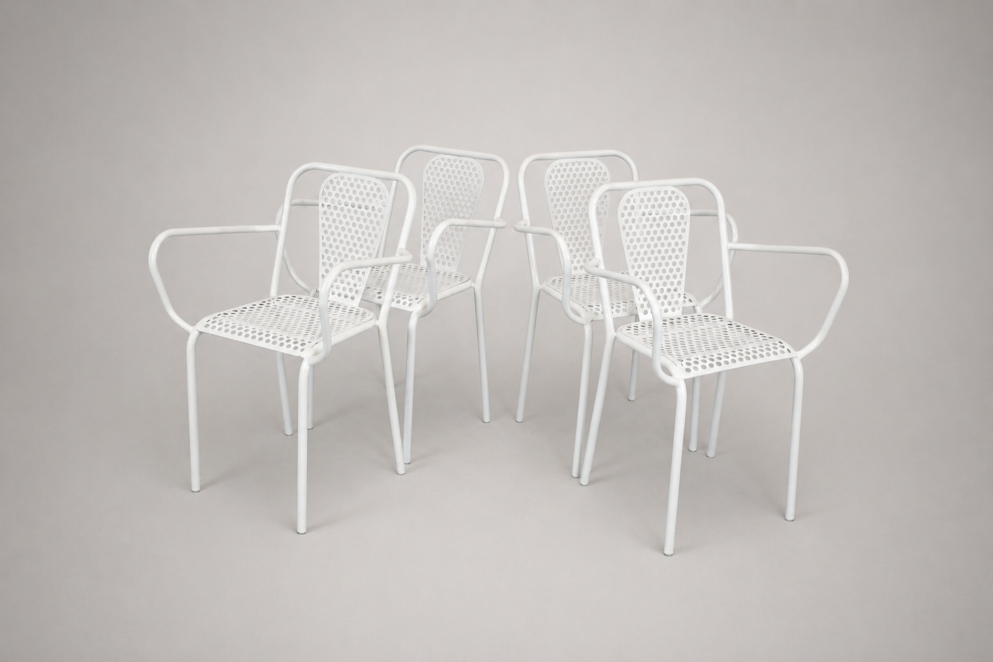 Shop Set of Four René Malaval Garden Chairs, White Lacquered Metal, France, 1950s–60s - Spirit Gallery Vintage Furniture