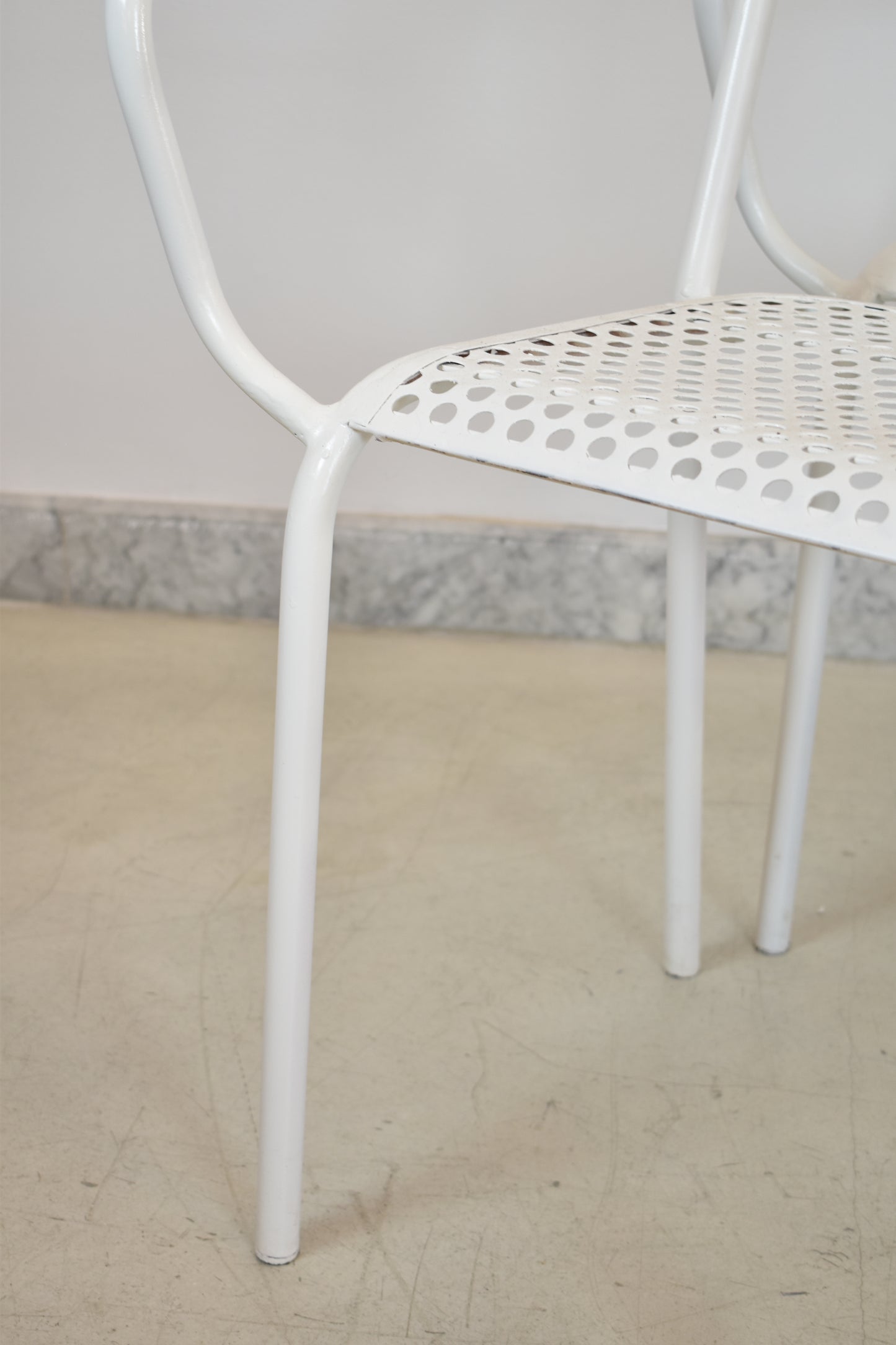 Shop Set of Four René Malaval Garden Chairs, White Lacquered Metal, France, 1950s–60s - Spirit Gallery Vintage Furniture