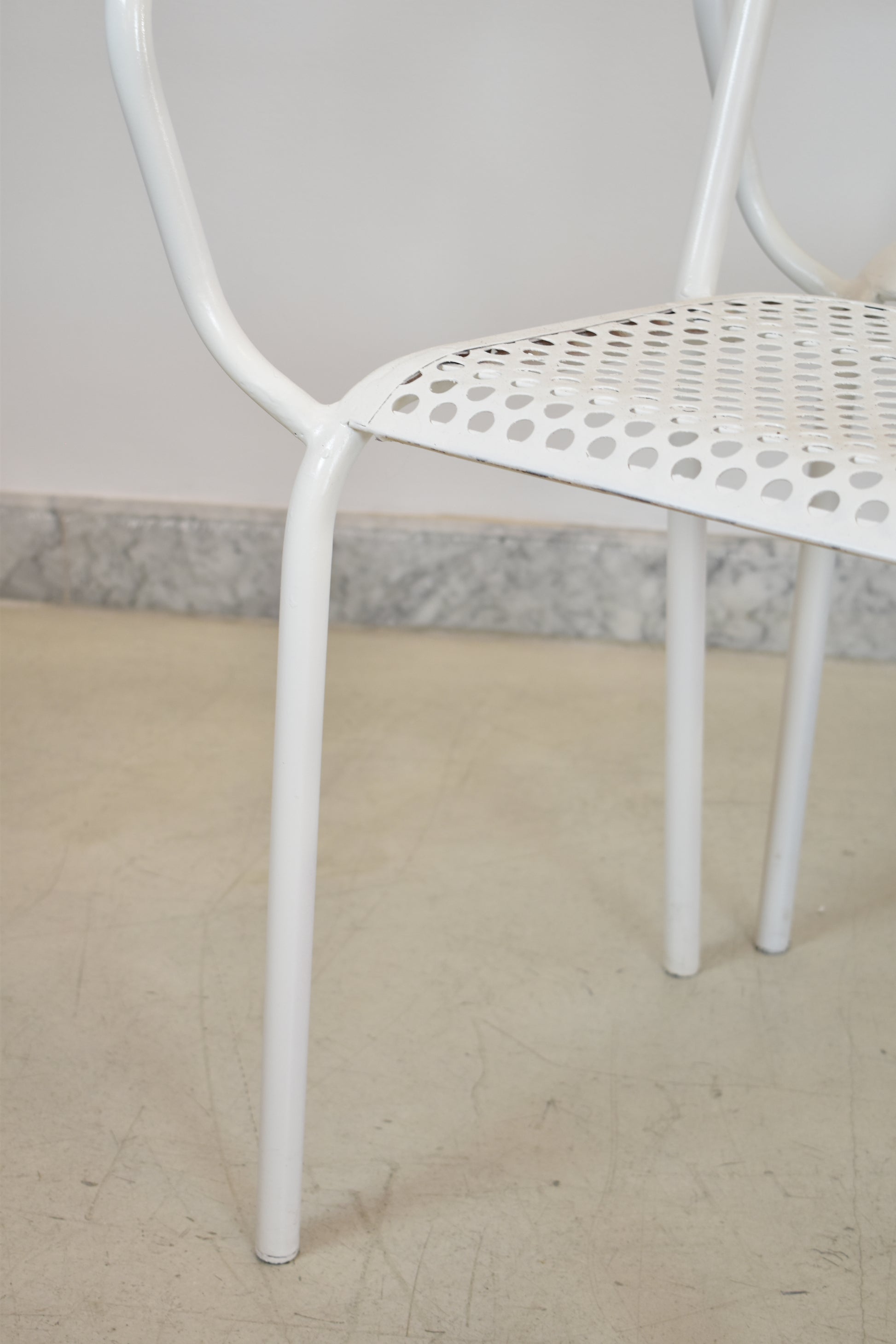 Shop Set of Four René Malaval Garden Chairs, White Lacquered Metal, France, 1950s–60s - Spirit Gallery Vintage Furniture