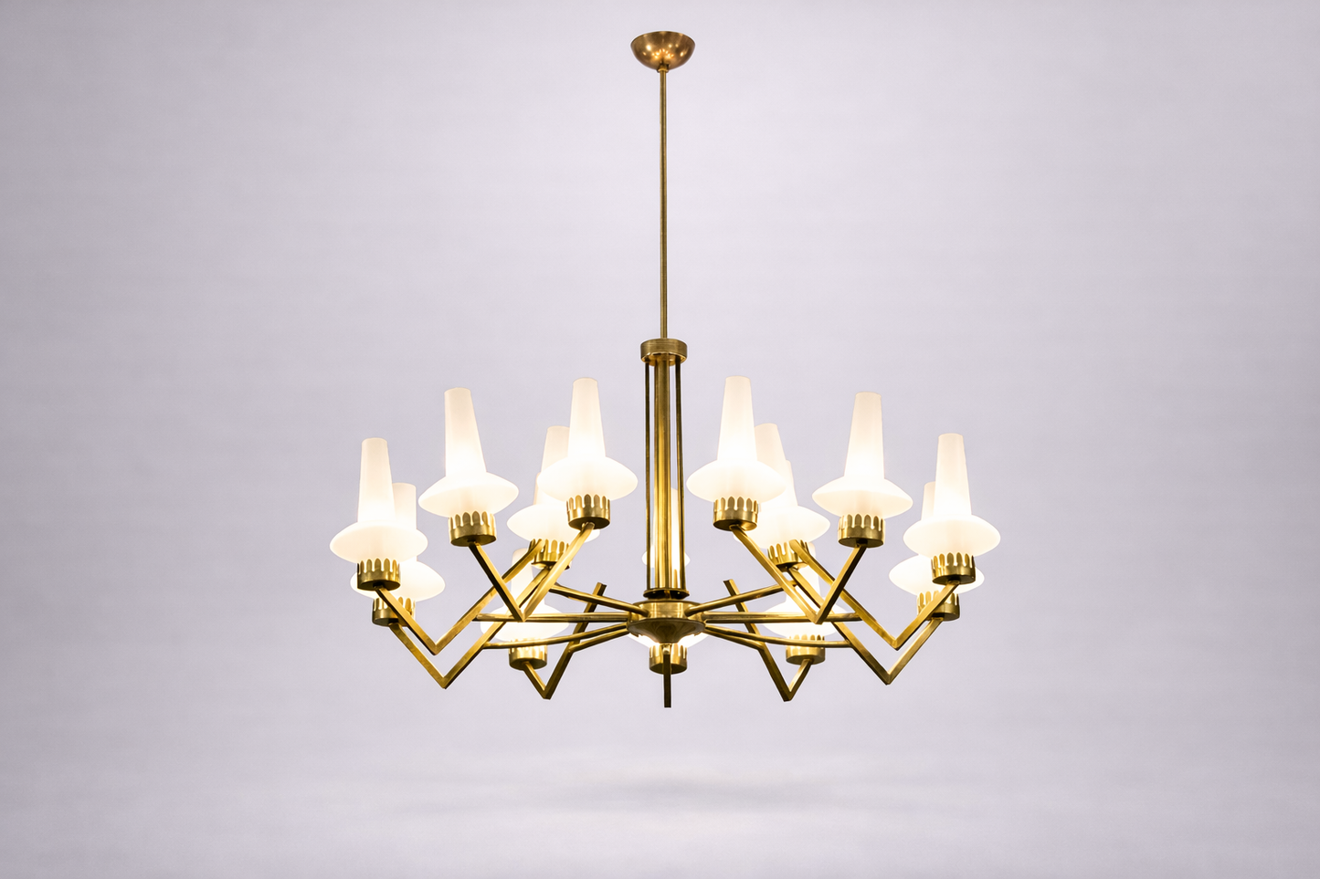 Shop 1950s Italian Mid-Century Modern 15-Light Brass & Glass Chandelier, Attributed to Stilnovo - Spirit Gallery Vintage Furniture