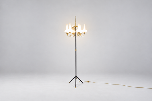 Italian Six-Light Brass & Opaline Floor Lamp, 1950s