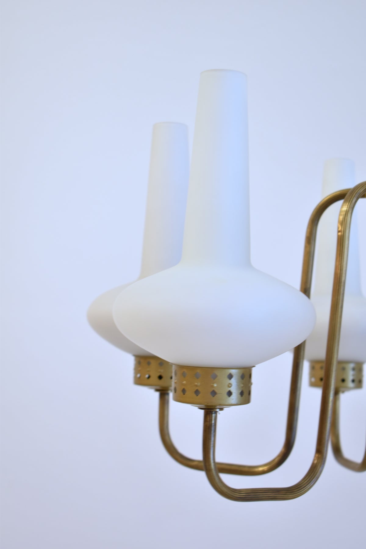 Vintage Italian Six-Light Brass and Opaline Glass Floor Lamp, 1950s