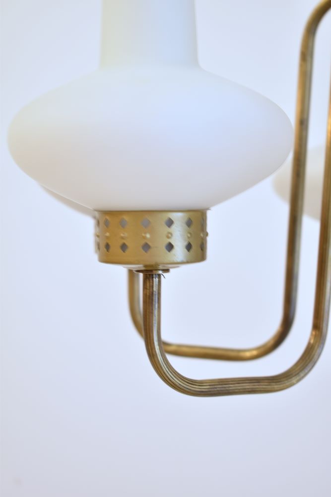 Vintage Italian Six-Light Brass and Opaline Glass Floor Lamp, 1950s