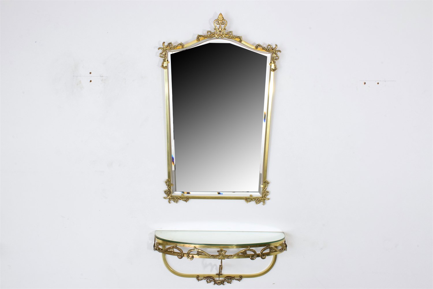 Neoclassical Floating Brass Console and Mirror, France - Spirit Gallery 