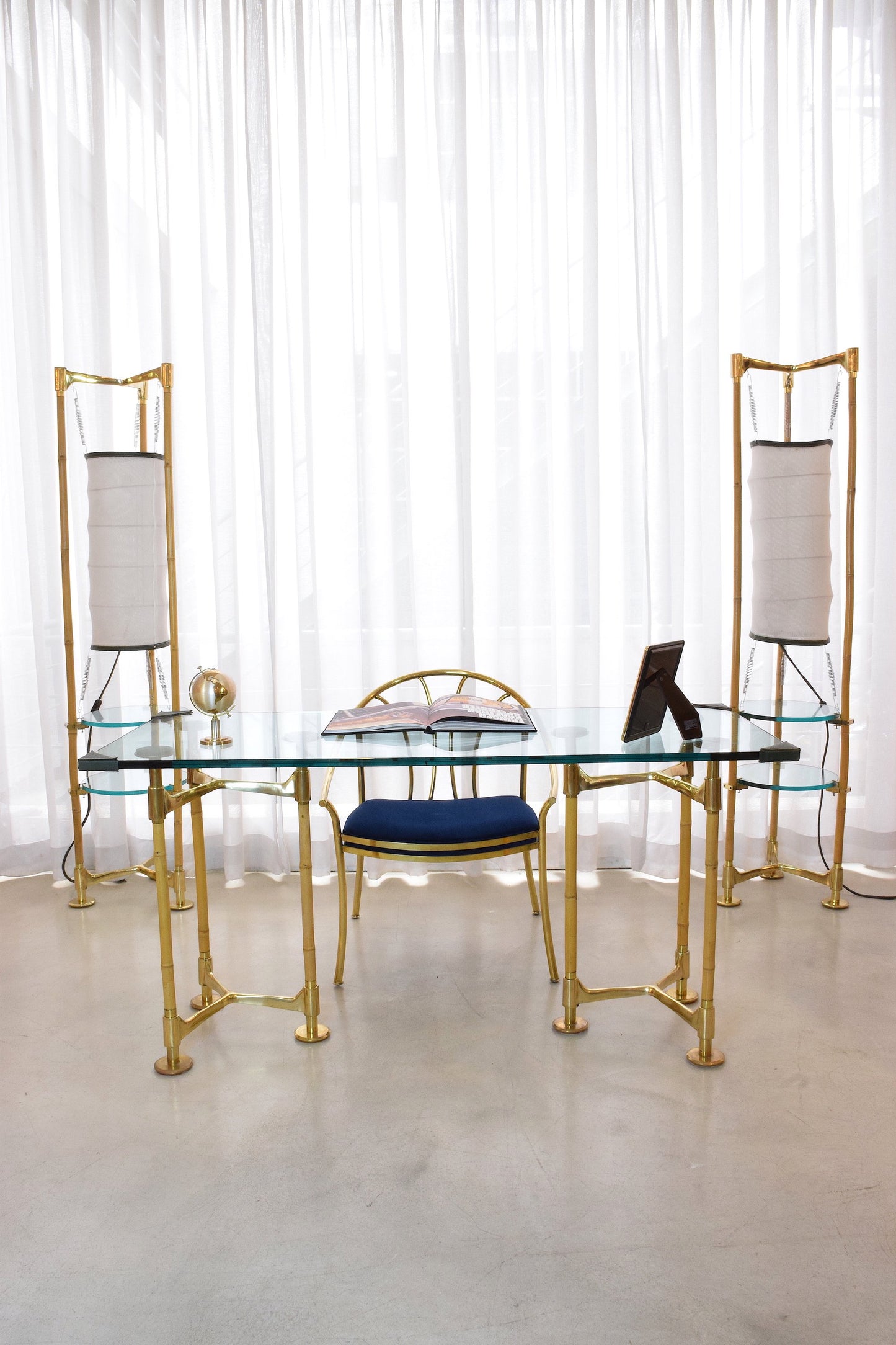 20th Century Vintage Brass Bamboo Desk Gabriella Crespi Style, 1970s - Spirit Gallery 