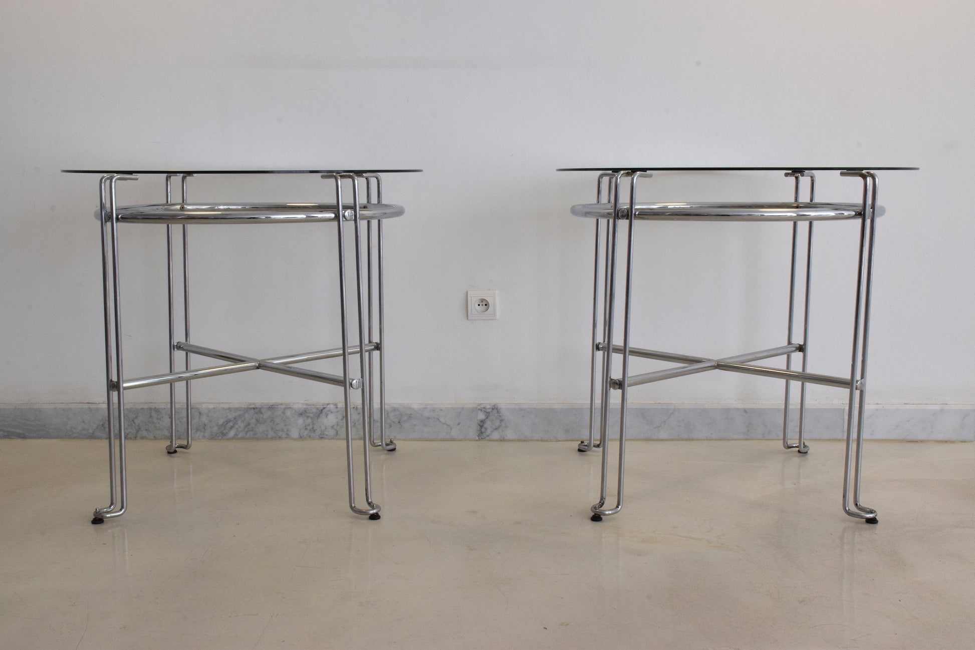 French Vintage Chrome Steel Side Tables, France, 1970's - Spirit Gallery 