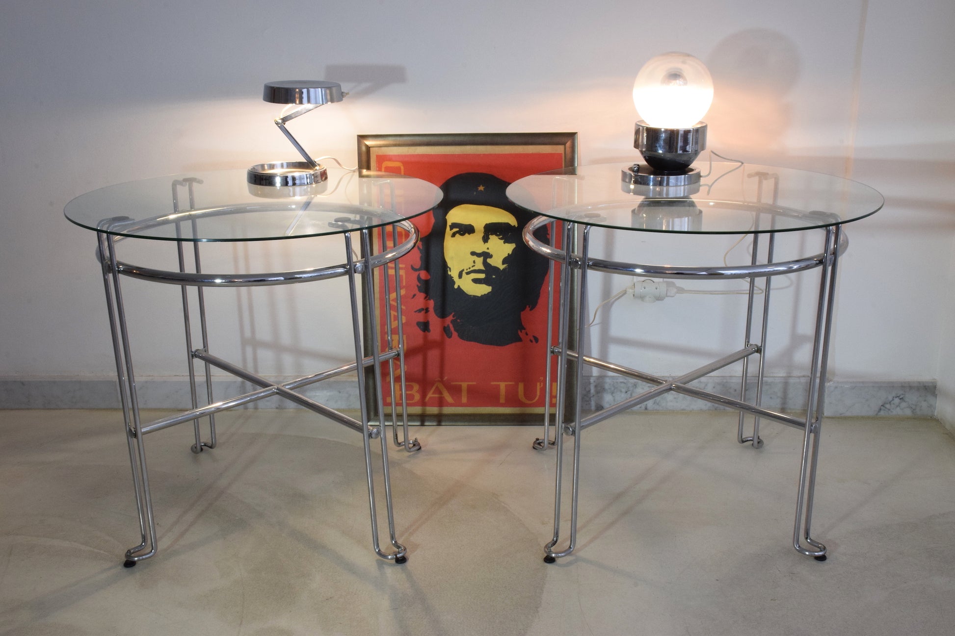 French Vintage Chrome Steel Side Tables, France, 1970's - Spirit Gallery 