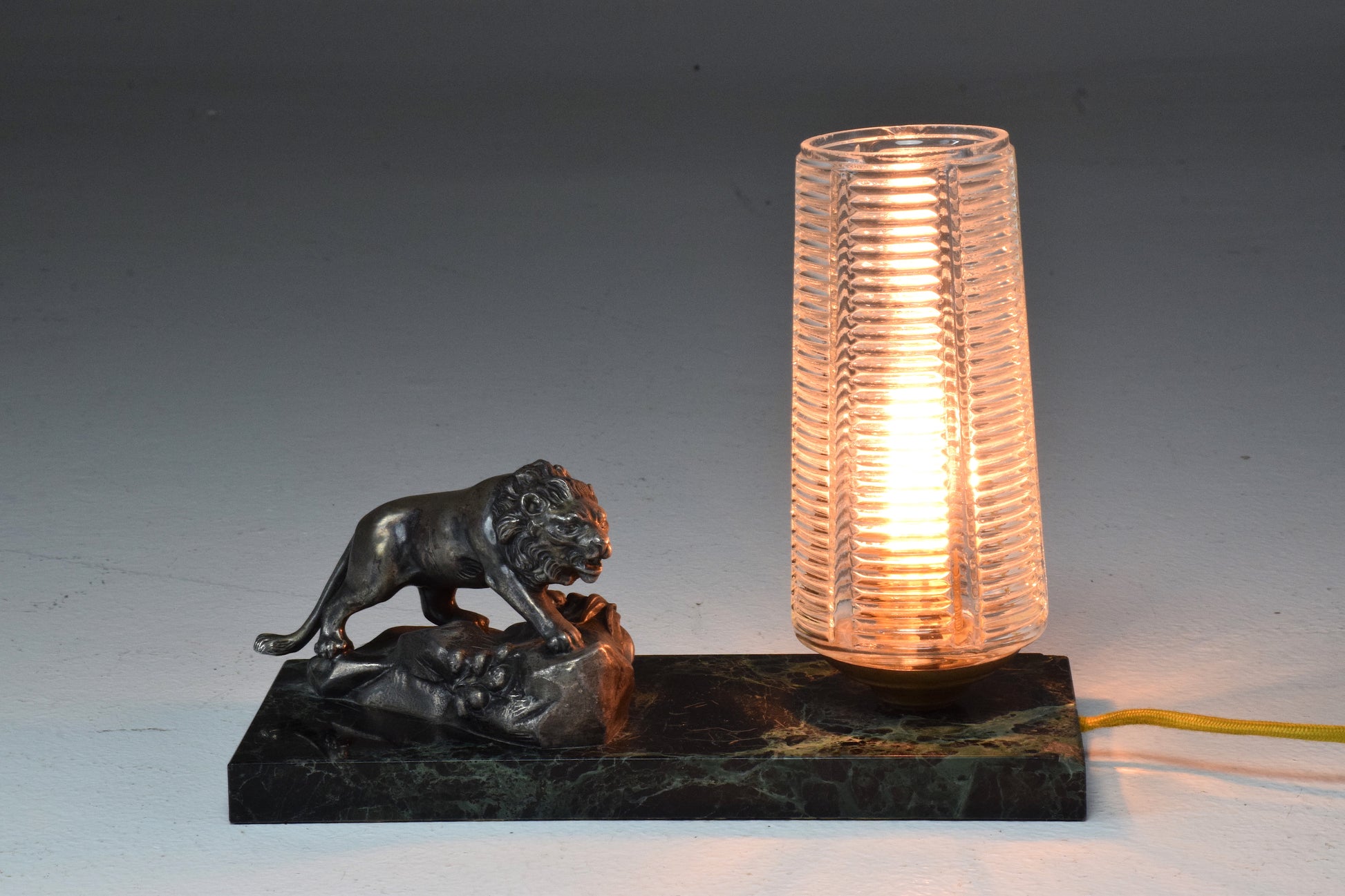 French Vintage Art Deco Lion Marble Table Lamp, 1930's - Spirit Gallery 