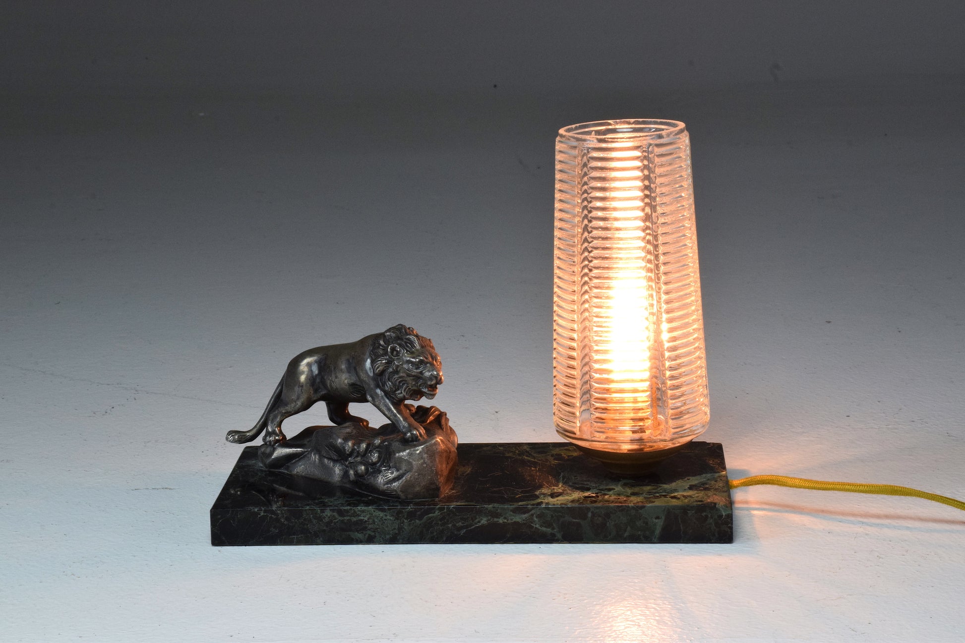 French Vintage Art Deco Lion Marble Table Lamp, 1930's - Spirit Gallery 