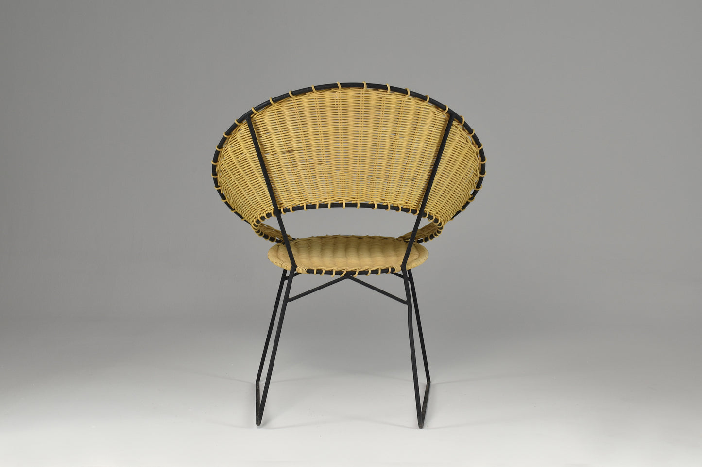 1950's French Rattan Chair and Table with Magazine Rack Set Raoul Guys - Spirit Gallery 