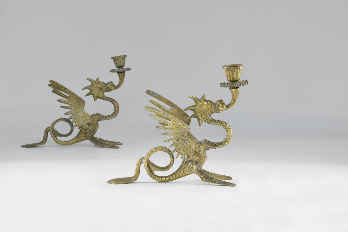 1950's Italian Bronze Dragon Candlesticks - Spirit Gallery 