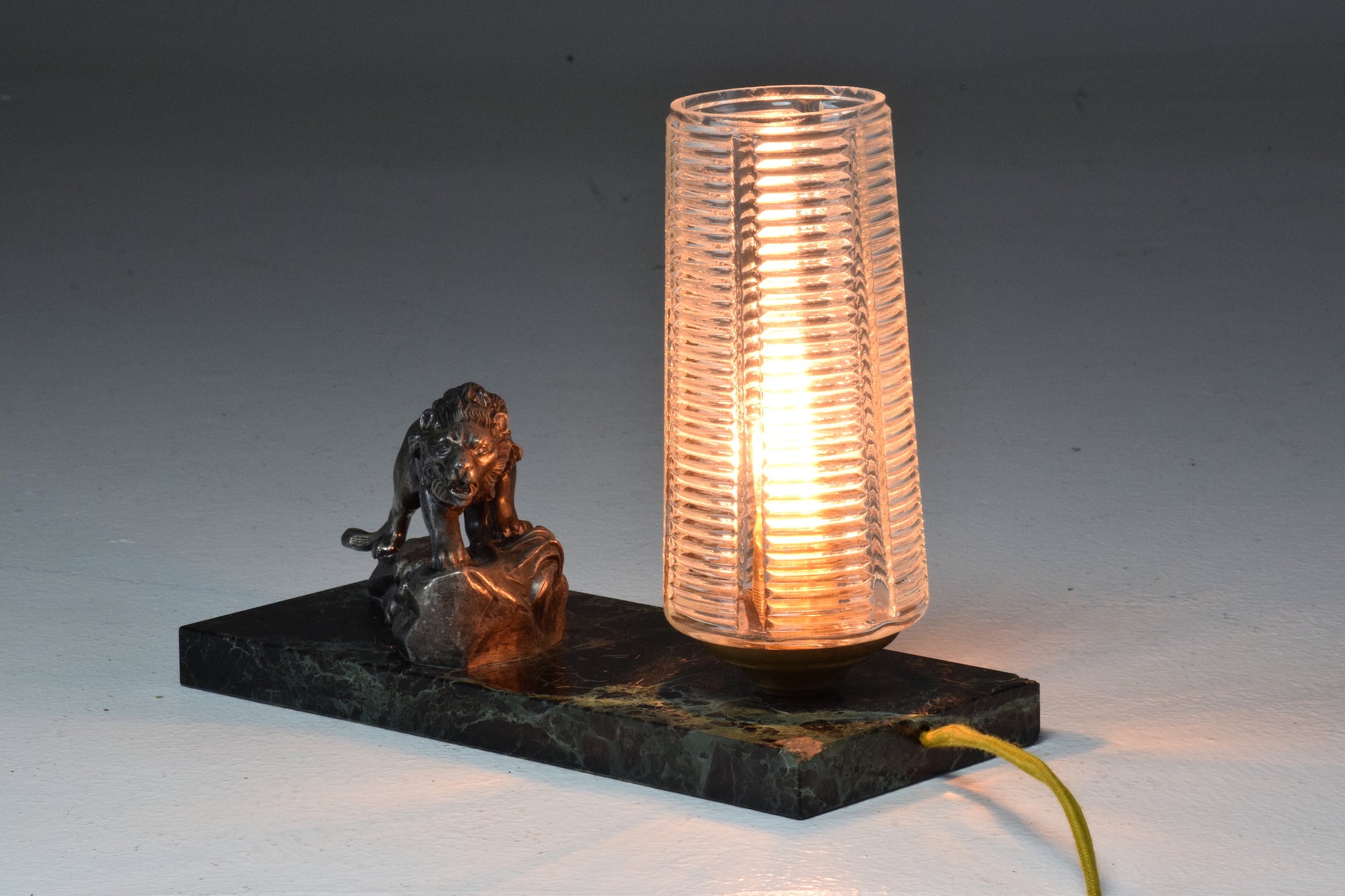 French Vintage Art Deco Lion Marble Table Lamp, 1930's - Spirit Gallery 