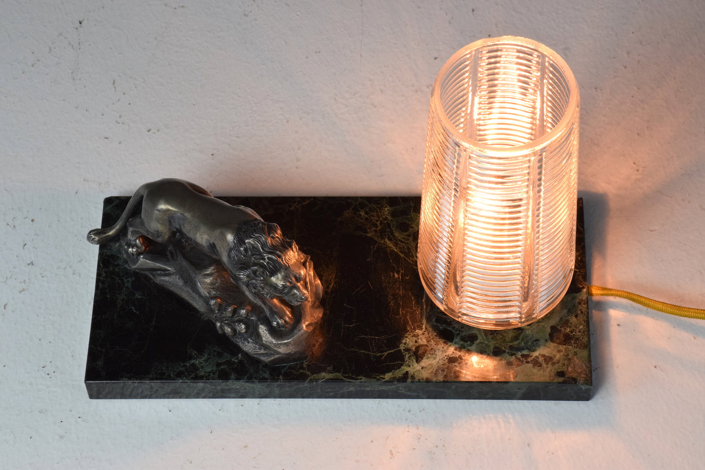 French Vintage Art Deco Lion Marble Table Lamp, 1930's - Spirit Gallery 
