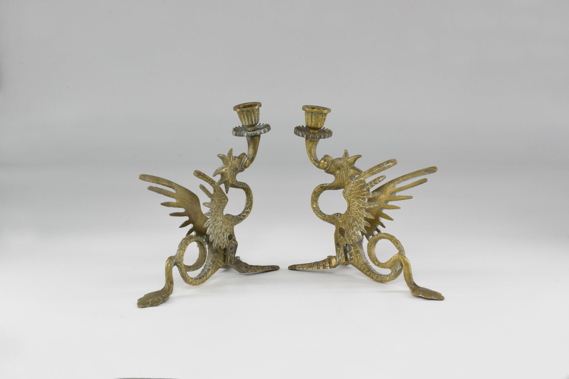 1950's Italian Bronze Dragon Candlesticks - Spirit Gallery 