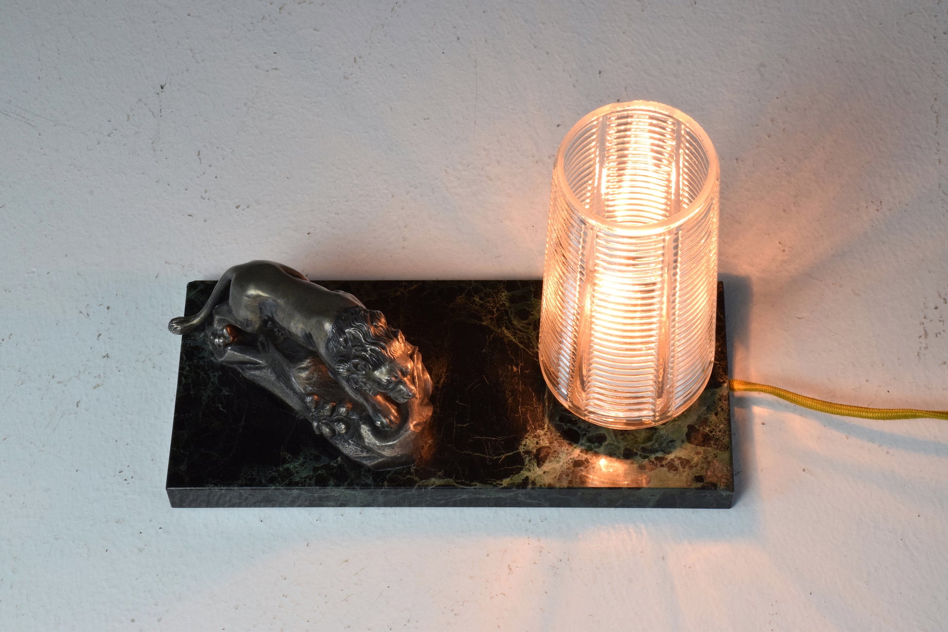 French Vintage Art Deco Lion Marble Table Lamp, 1930's - Spirit Gallery 