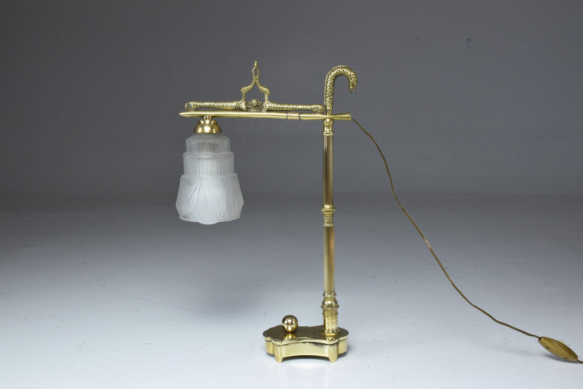 French Vintage Art Deco Engraved Brass Lamp, 1930's - Spirit Gallery 