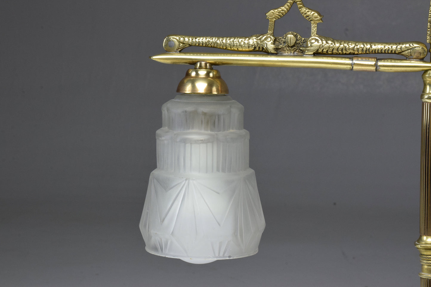 French Vintage Art Deco Engraved Brass Lamp, 1930's - Spirit Gallery 