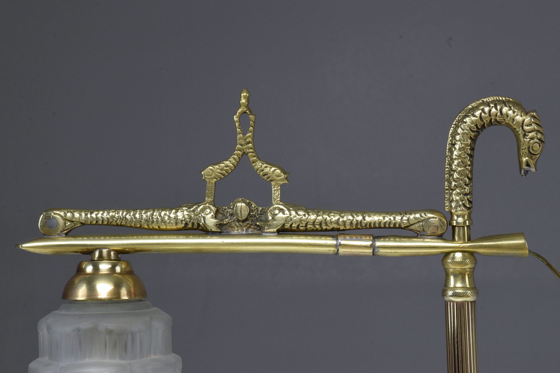 French Vintage Art Deco Engraved Brass Lamp, 1930's - Spirit Gallery 