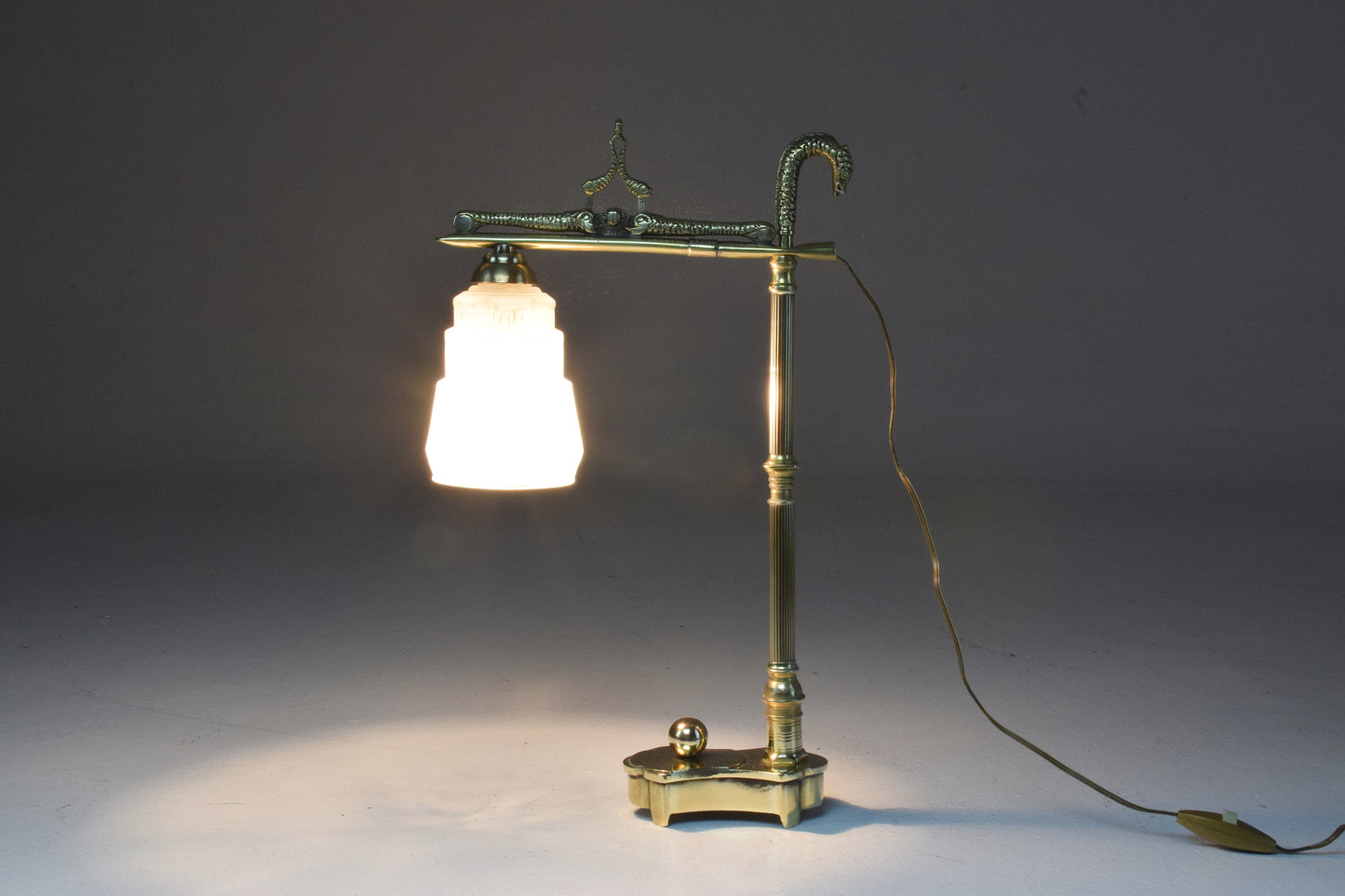 French Vintage Art Deco Engraved Brass Lamp, 1930's - Spirit Gallery 