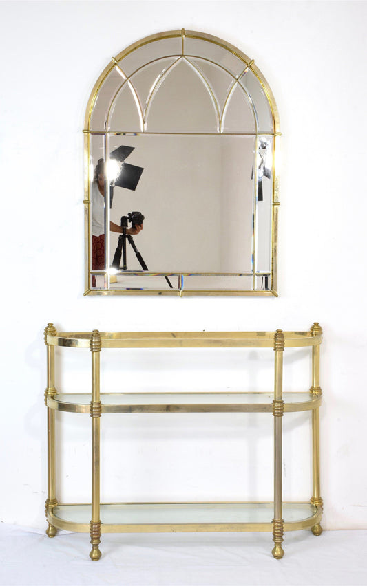 French Vintage Brass Mirror and Console, 1970s - Spirit Gallery 