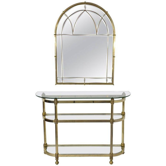 French Vintage Brass Mirror and Console, 1970s - Spirit Gallery 