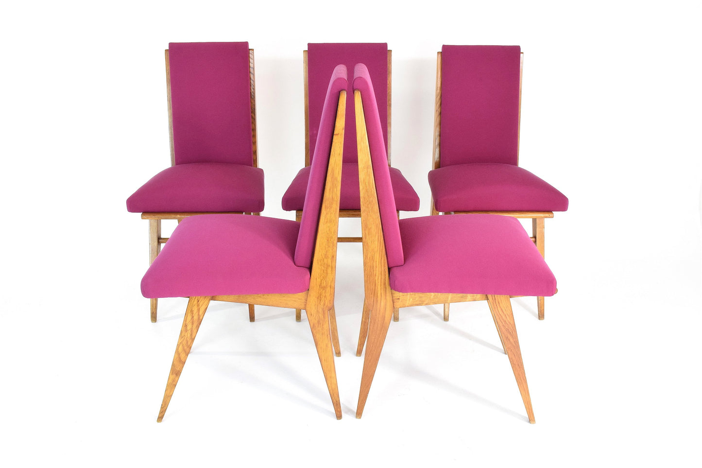 French Vintage Pink Oak Dining Chairs, Set of Five, 1940s - Spirit Gallery 
