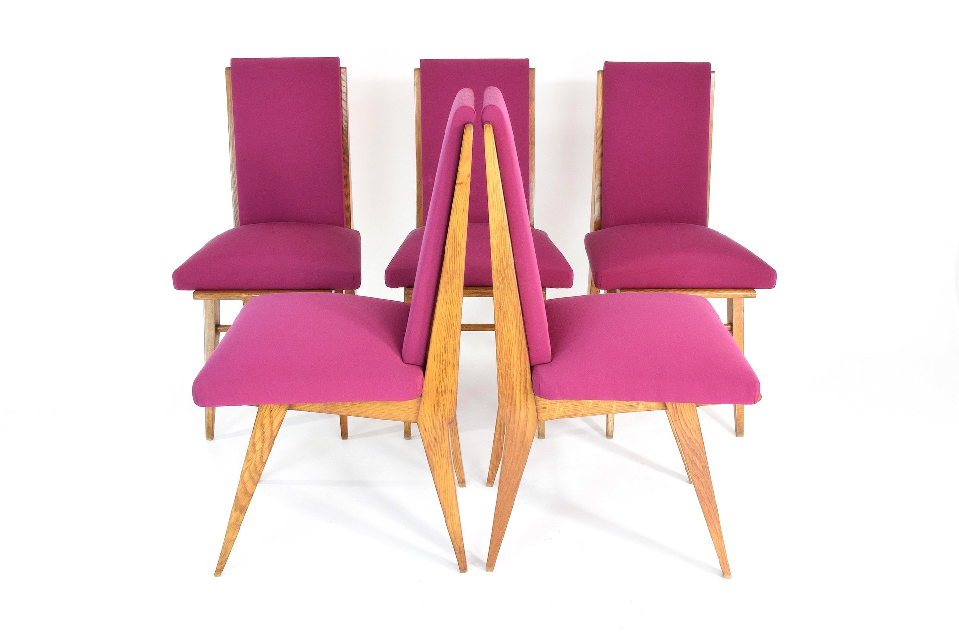 French Vintage Pink Oak Dining Chairs, Set of Five, 1940s - Spirit Gallery 