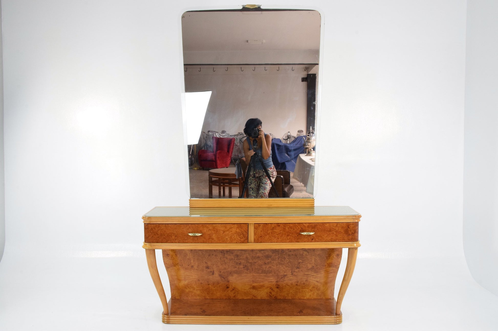 Italian Bird's-Eye Maple Dressing Table and Mirror, 1950s - Spirit Gallery 