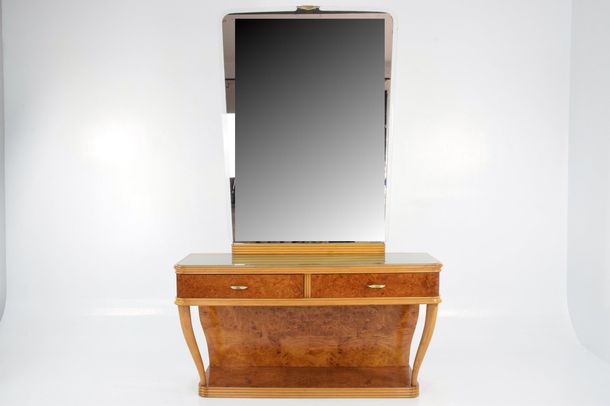Italian Bird's-Eye Maple Dressing Table and Mirror, 1950s - Spirit Gallery 