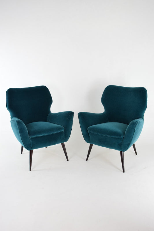 Italian Blue Velvet Armchairs, 1960s, Set of 2 - Spirit Gallery 