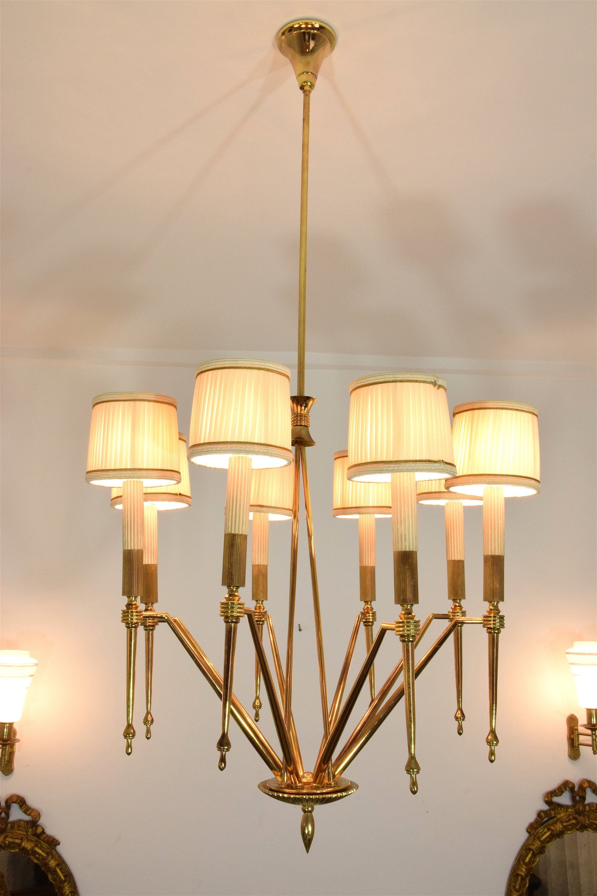 Italian Mid-Century Chandelier With Gilded Brass Structure - Spirit Gallery 