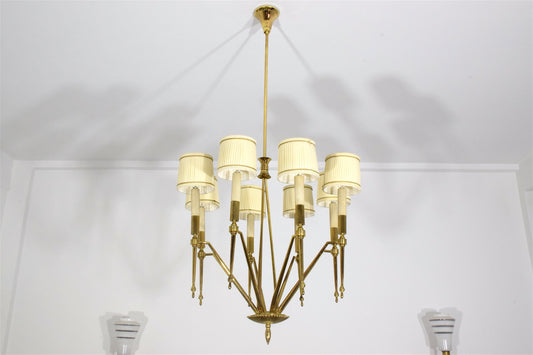 Italian Mid-Century Chandelier With Gilded Brass Structure - Spirit Gallery 