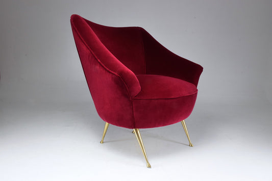 Italian Mid-Century Velvet and Brass Armchair, 1950s - Spirit Gallery 