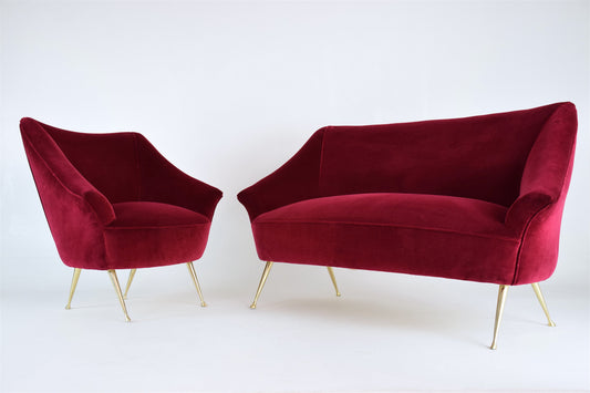 Italian Mid-Century Velvet and Brass Armchair, 1950s - Spirit Gallery 