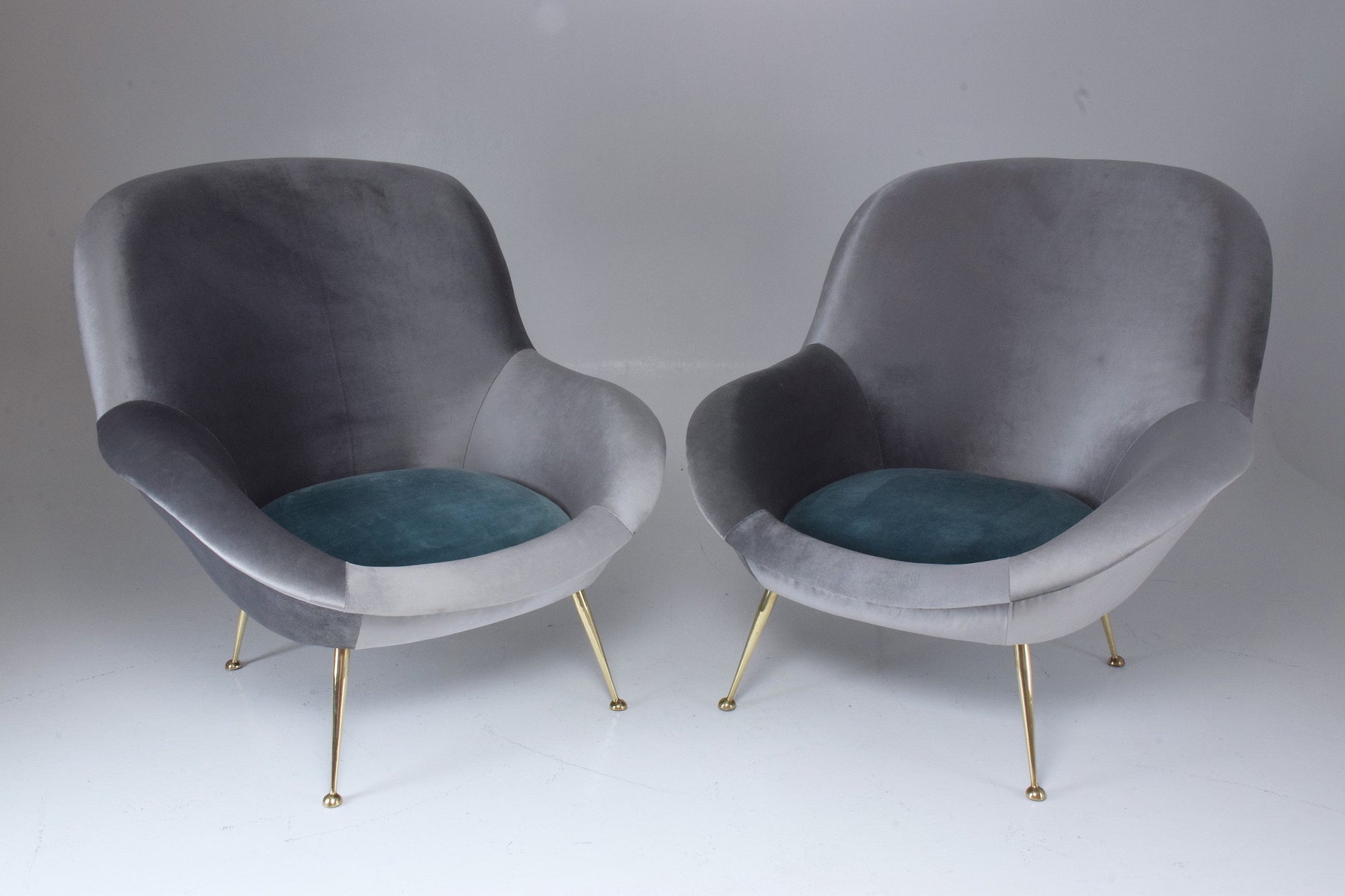 Italian Midcentury Velvet Armchairs Set by ISA Bergamo, 1950s - Spirit Gallery 