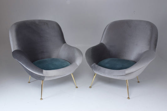 Italian Midcentury Velvet Armchairs Set by ISA Bergamo, 1950s - Spirit Gallery 