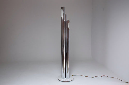 Italian Three Light Tube Chrome Floor Lamp, 1970's - Spirit Gallery 