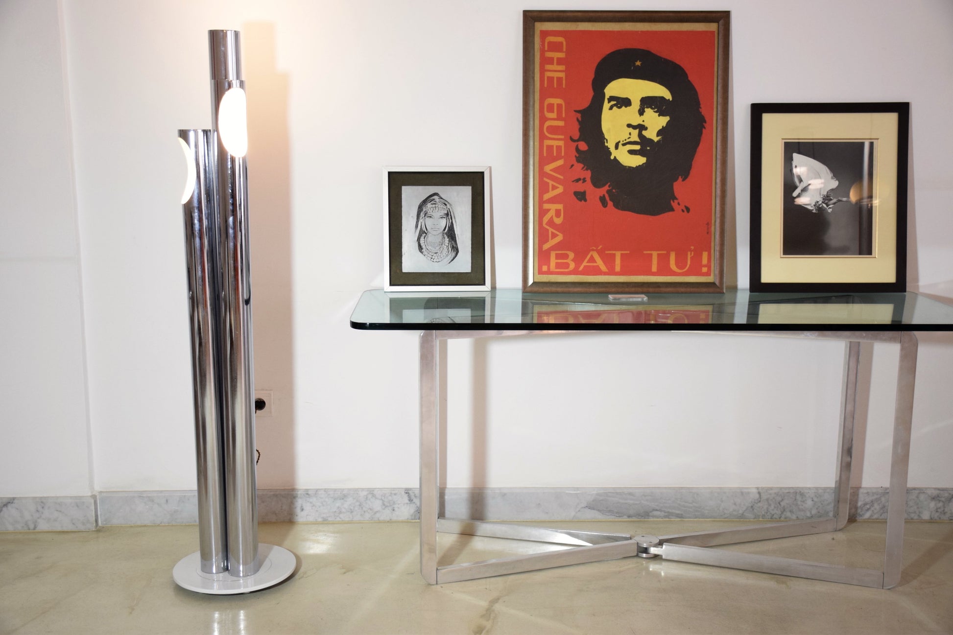 Italian Three Light Tube Chrome Floor Lamp, 1970's - Spirit Gallery 