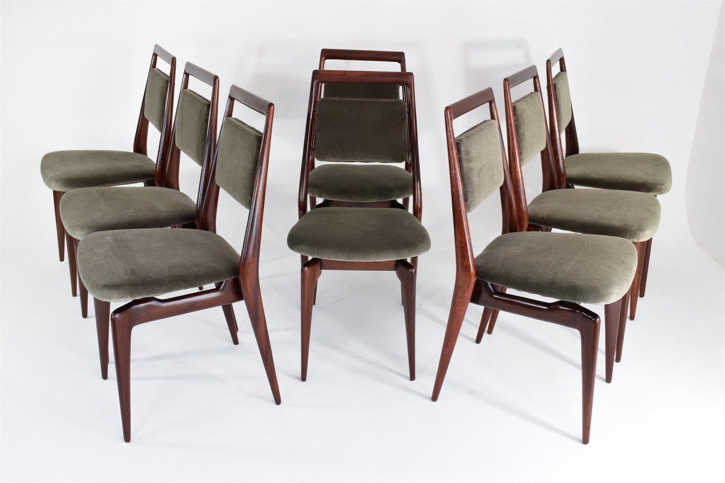 Italian Velvet Dining Chairs, Set of 8, 1950's - Spirit Gallery 
