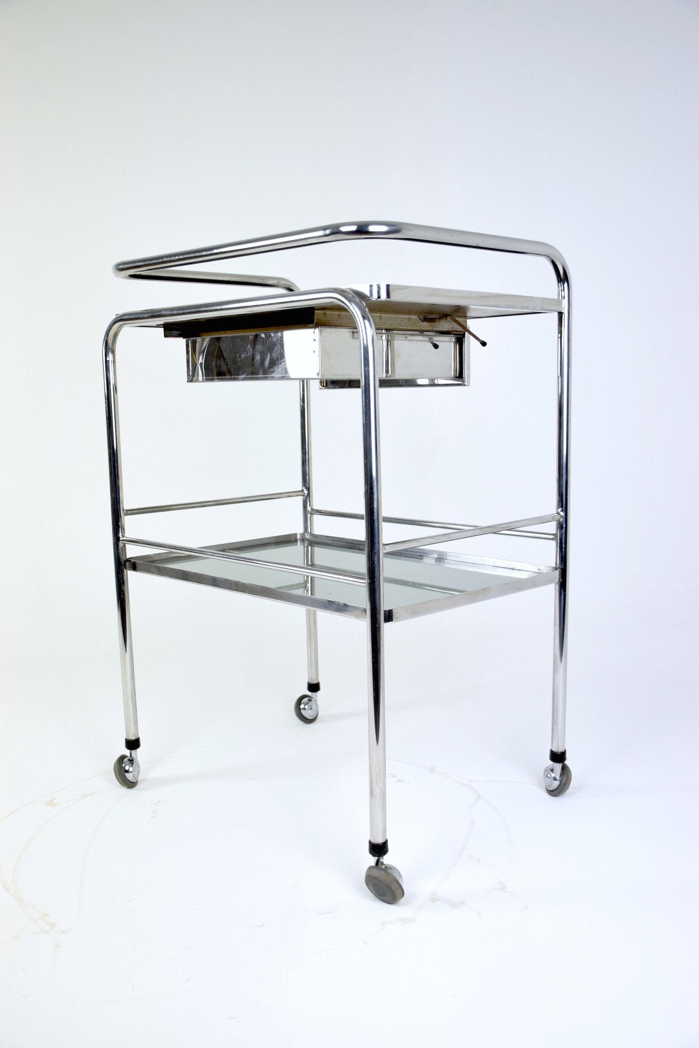 Medical Cart with Glass Shelves and Rollers, 1960's - Spirit Gallery 