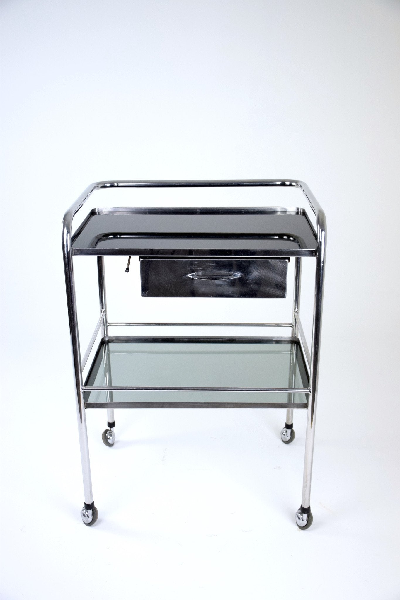 Medical Cart with Glass Shelves and Rollers, 1960's - Spirit Gallery 