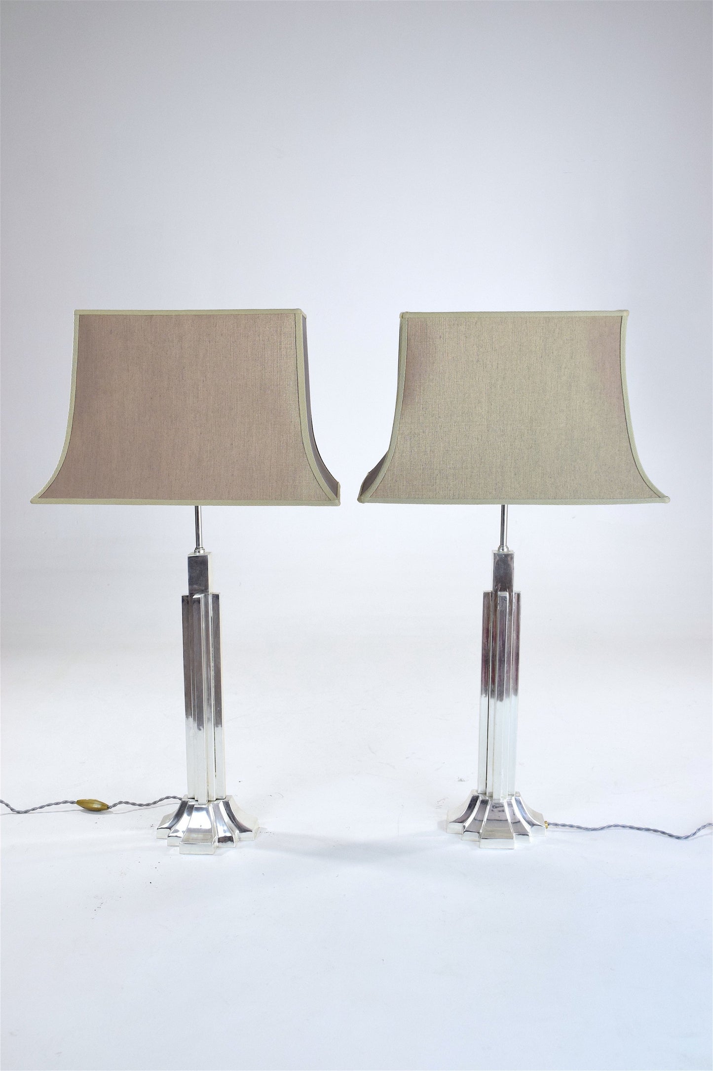 Pair of Art Deco Lamps in Silver Brass, 1930's - Spirit Gallery 