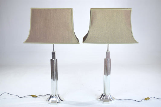Pair of Art Deco Lamps in Silver Brass, 1930's - Spirit Gallery 